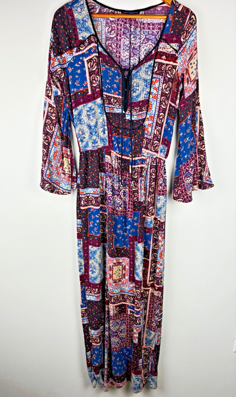 American Eagle Boho Artsy Patchwork Paisley Maxi Dress S Fall Festival Romantic